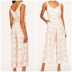 LOFT Snakeskin Print Wide Leg Jumpsuit Size 8 | Beige Pink Sleeveless Chic